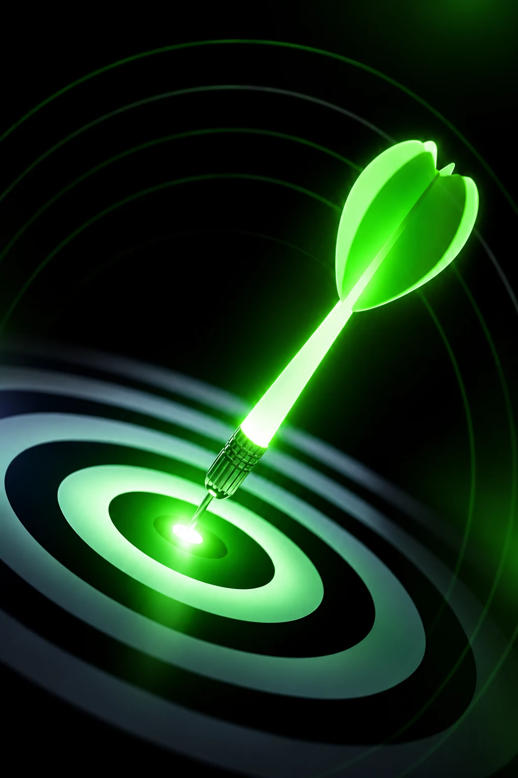 Green dart at the centre of a sculptural target