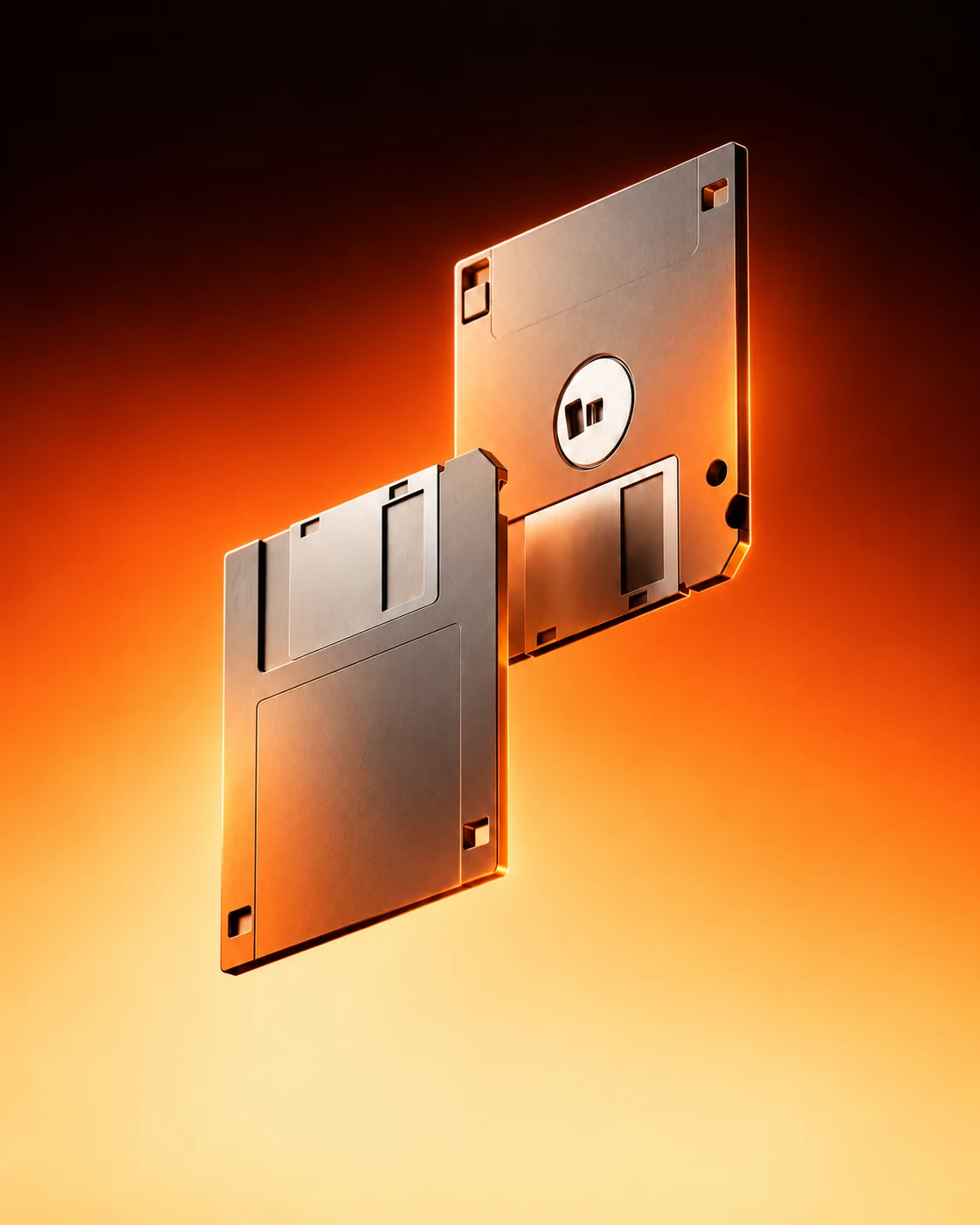 Two floating orange floppy disks