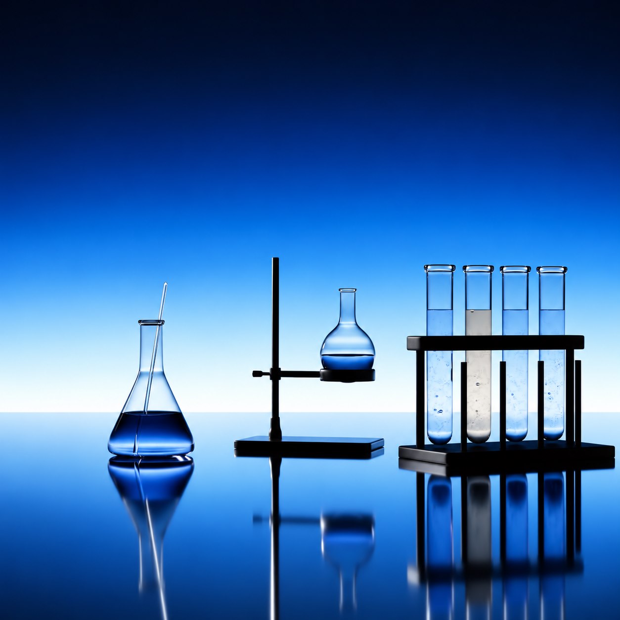 Blue laboratory glassware still life