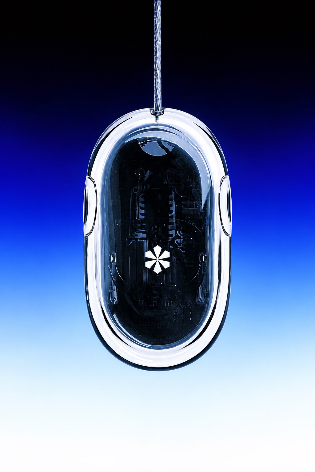 Transparent sculptural mouse, shown in full