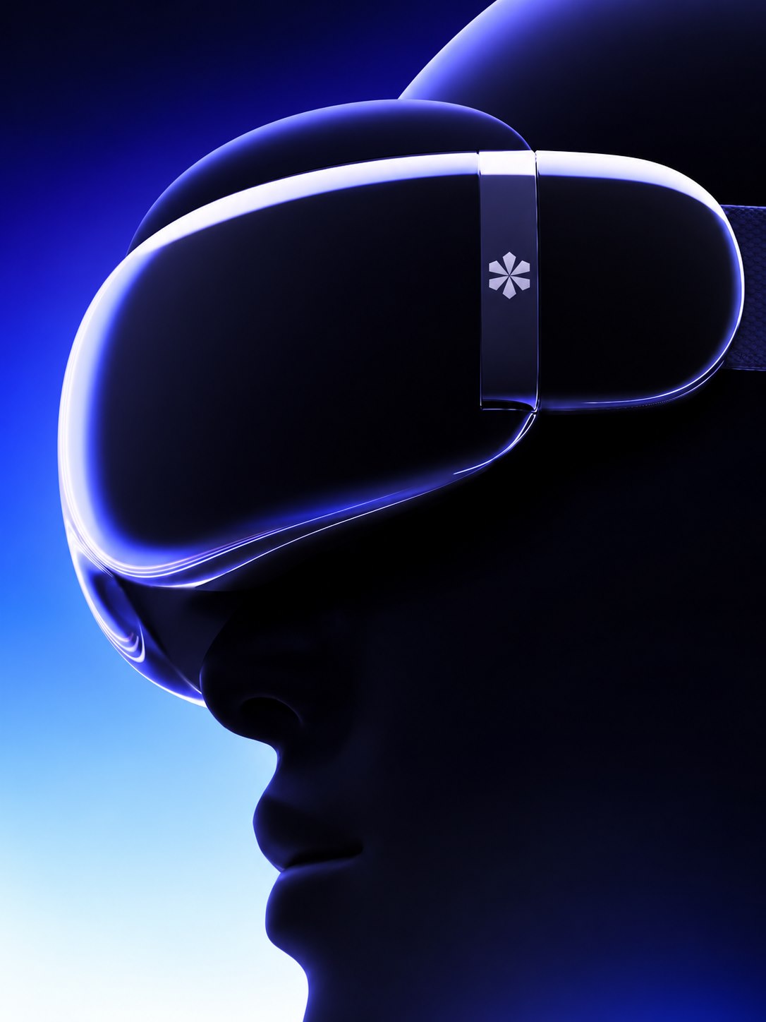 Profile wearing a futuristic VR headset